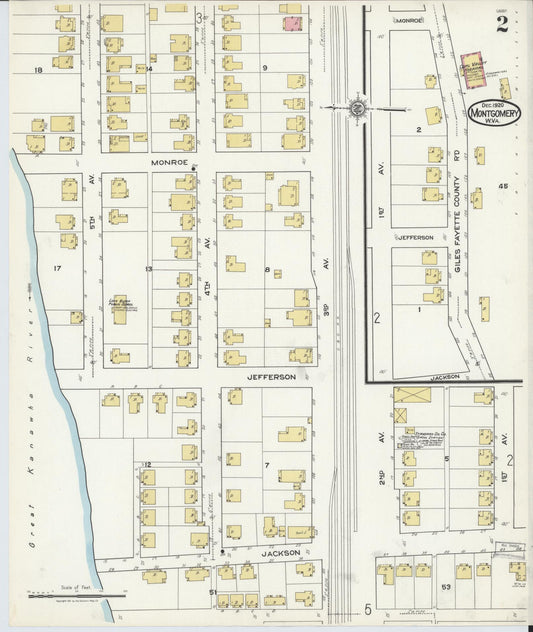 Sanborn Fire Insurance Map from Montgomery, Fayette County, West Virginia (1920), Sheet #0002 - Historic Sanborn Fire Insurance Map Print, vintage old map wall art, antique decor, genealogy gift, West Virginia West Virginia map