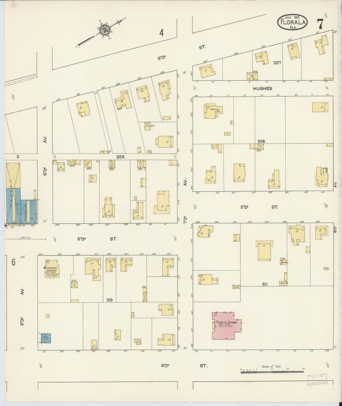Sanborn Fire Insurance Map from Florala, Covington County, Alabama (1913), Sheet #0007 - Complete Map Set gallery image, historic Sanborn map, vintage wall art, Alabama Alabama