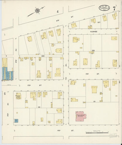 Sanborn Fire Insurance Map from Florala, Covington County, Alabama (1913), Sheet #0007 - Complete Map Set gallery image, historic Sanborn map, vintage wall art, Alabama Alabama
