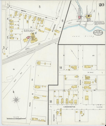 Sanborn Fire Insurance Map from Suffolk, Independent Cities, Virginia (1898), Sheet #0020 - Historic Sanborn Fire Insurance Map Print, vintage old map wall art, antique decor, genealogy gift, Virginia Virginia map