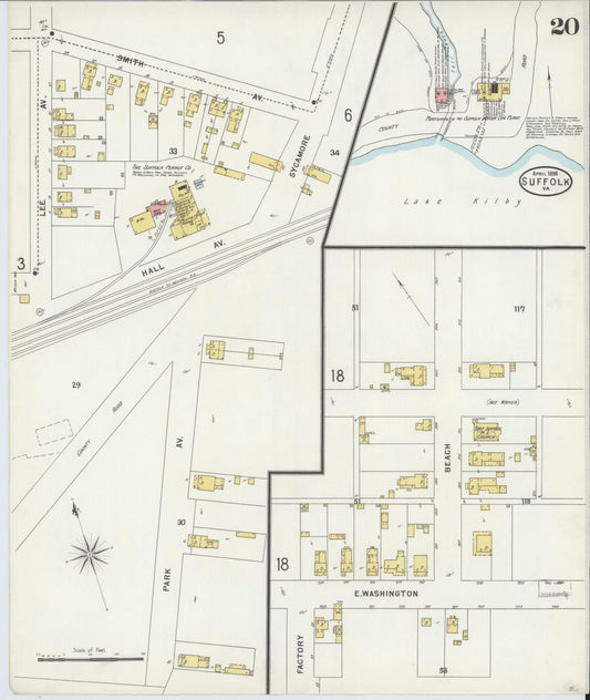 Sanborn Fire Insurance Map from Suffolk, Independent Cities, Virginia (1898), Sheet #0020 - Historic Sanborn Fire Insurance Map Print, vintage old map wall art, antique decor, genealogy gift, Virginia Virginia map