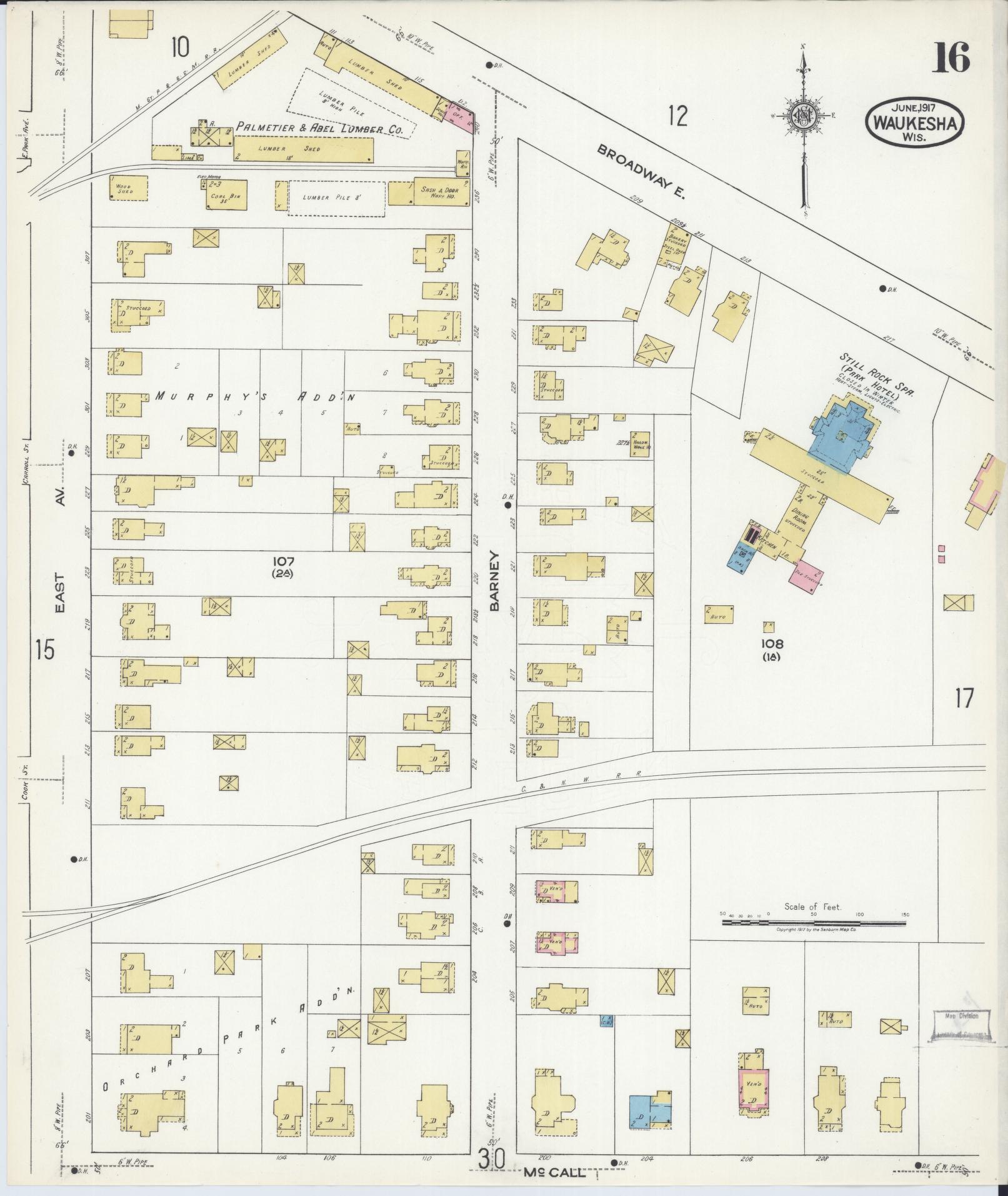 Sanborn Fire Insurance Map from Waukesha, Waukesha County, Wisconsin (1917), Sheet #0016 - Complete Map Set gallery image, historic Sanborn map, vintage wall art, Wisconsin Wisconsin