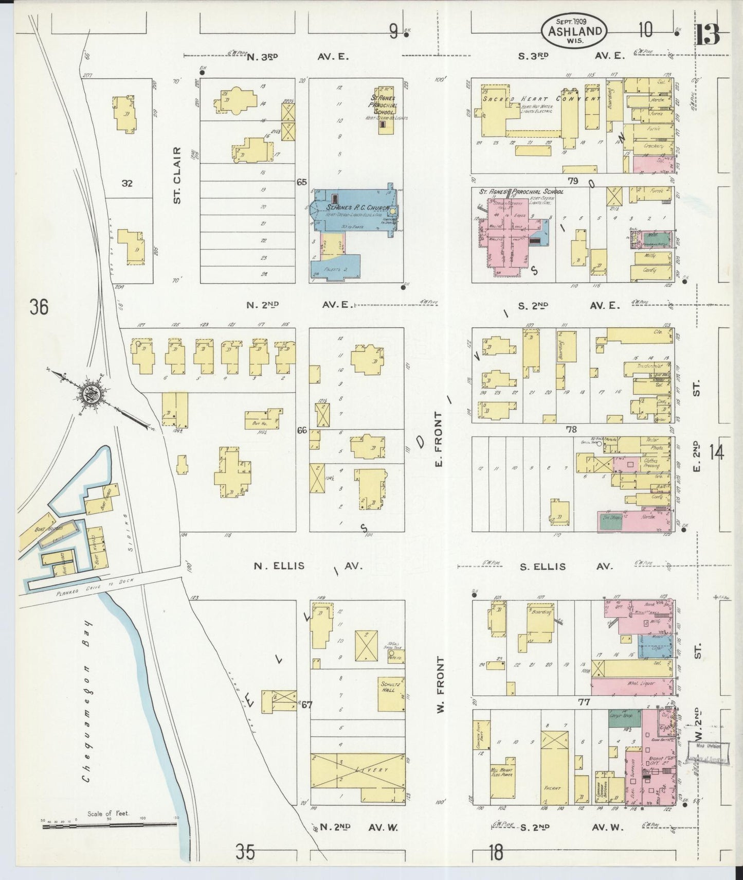 Sanborn Fire Insurance Map from Ashland, Ashland County, Wisconsin (1909), Sheet #0013 - Complete Map Set gallery image, historic Sanborn map, vintage wall art, Wisconsin Wisconsin