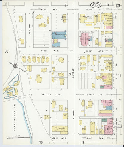 Sanborn Fire Insurance Map from Ashland, Ashland County, Wisconsin (1909), Sheet #0013 - Complete Map Set gallery image, historic Sanborn map, vintage wall art, Wisconsin Wisconsin