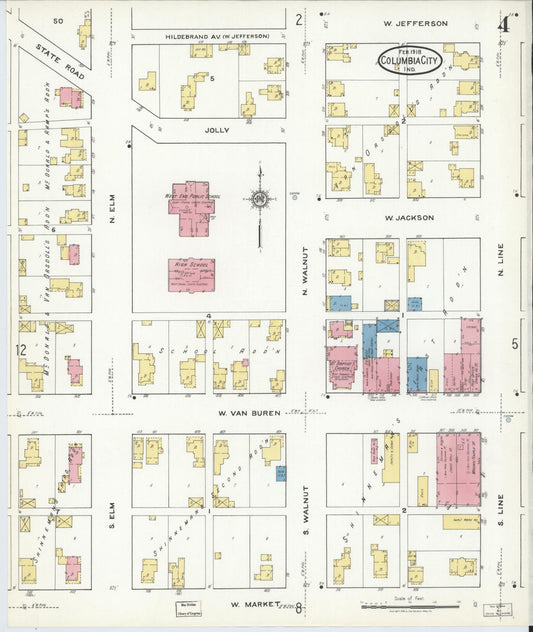 Sanborn Fire Insurance Map from Columbia City, Whitley County, Indiana (1918), Sheet #0004 - Historic Sanborn Fire Insurance Map Print, vintage old map wall art, antique decor, genealogy gift, Indiana Indiana map