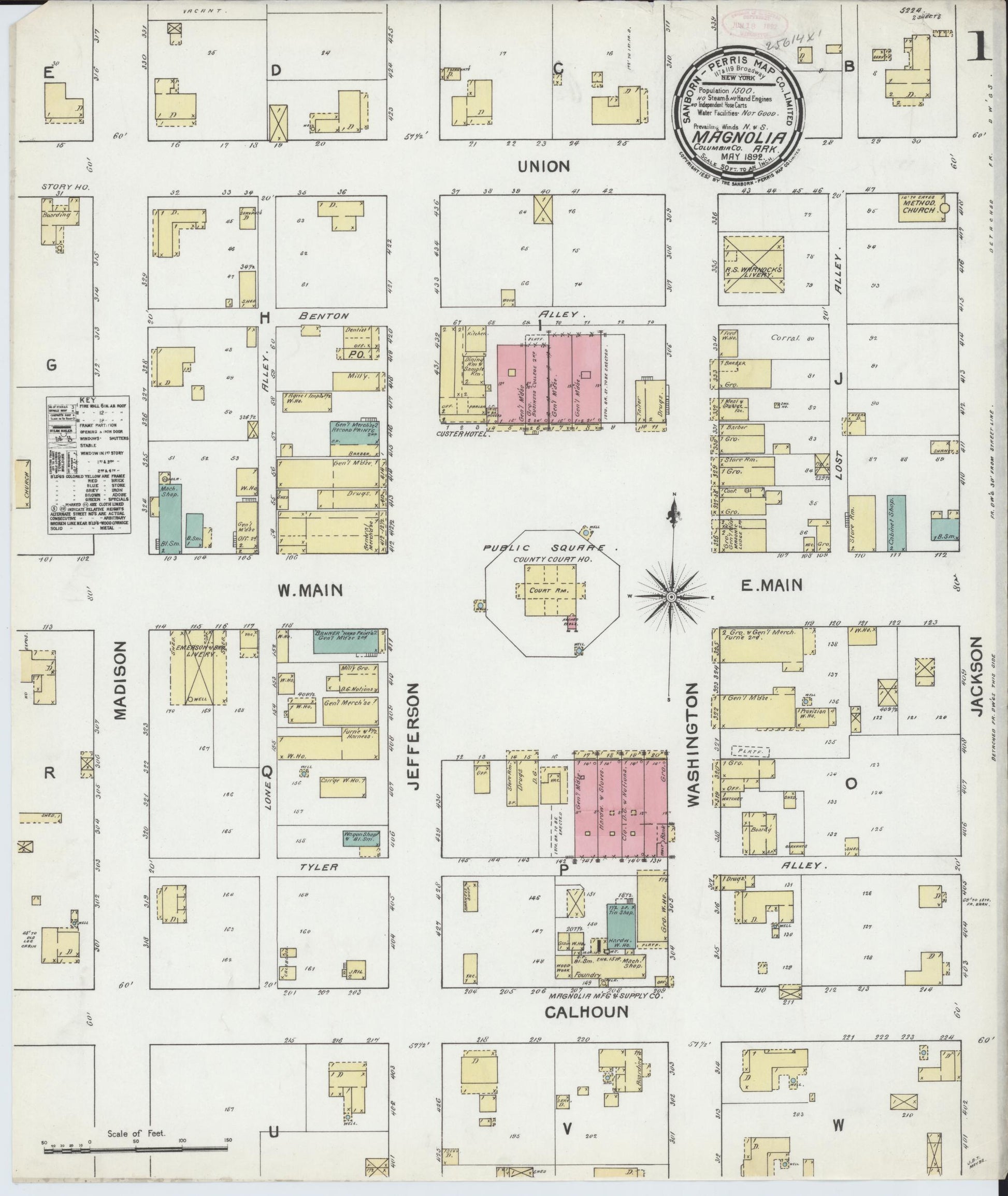 Sanborn Fire Insurance Map from Magnolia, Columbia County, Arkansas (1892), Sheet #0001 - Historic Sanborn Fire Insurance Map Print, vintage old map wall art, antique decor, genealogy gift, Arkansas Arkansas map