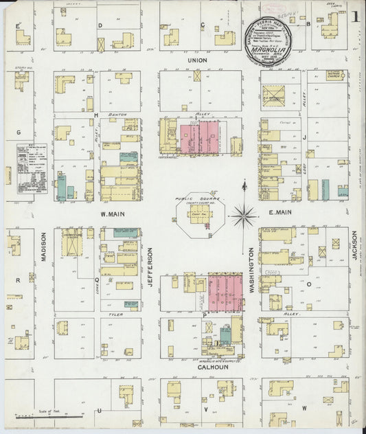 Sanborn Fire Insurance Map from Magnolia, Columbia County, Arkansas (1892), Sheet #0001 - Historic Sanborn Fire Insurance Map Print, vintage old map wall art, antique decor, genealogy gift, Arkansas Arkansas map