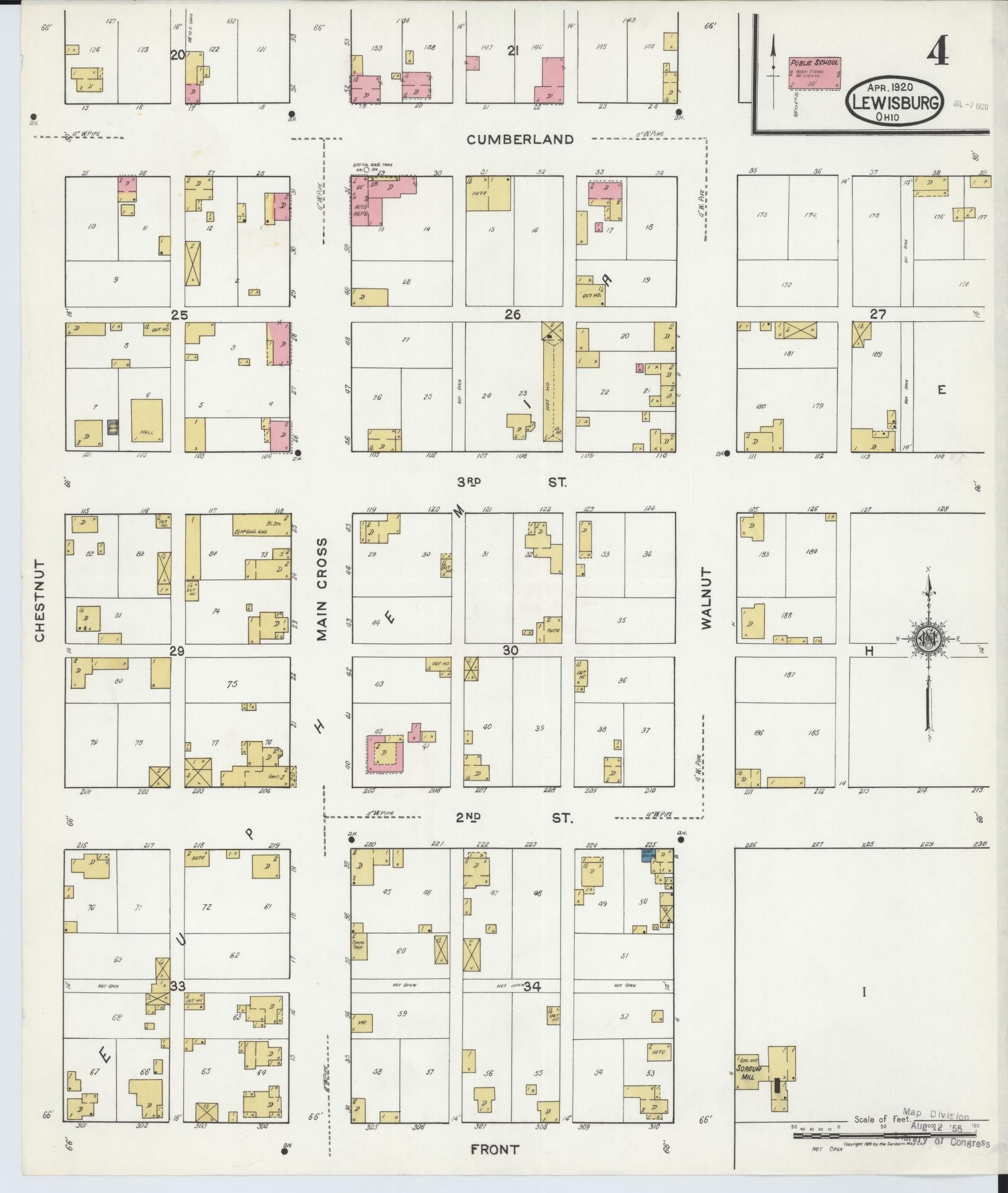 Sanborn Fire Insurance Map from Lewisburg, Preble County, Ohio (1920), Sheet #0004 - Complete Map Set gallery image, historic Sanborn map, vintage wall art, Ohio Ohio