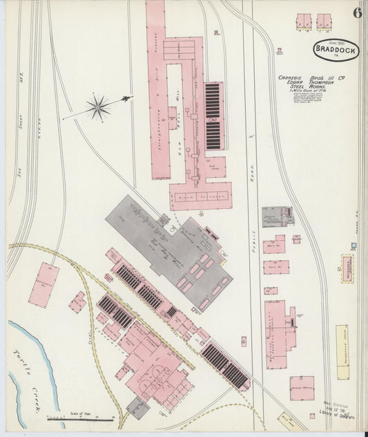 Sanborn Fire Insurance Map from Braddock, Allegheny County, Pennsylvania (1891), Sheet #0006 - Historic Sanborn Fire Insurance Map Print, vintage old map wall art, antique decor, genealogy gift, Pennsylvania Pennsylvania map