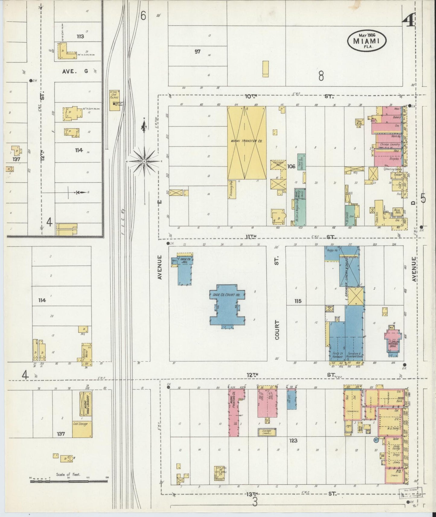 Sanborn Fire Insurance Map from Miami, Dade County, Florida (1906), Sheet #0004 - Complete Map Set gallery image, historic Sanborn map, vintage wall art, Florida Florida