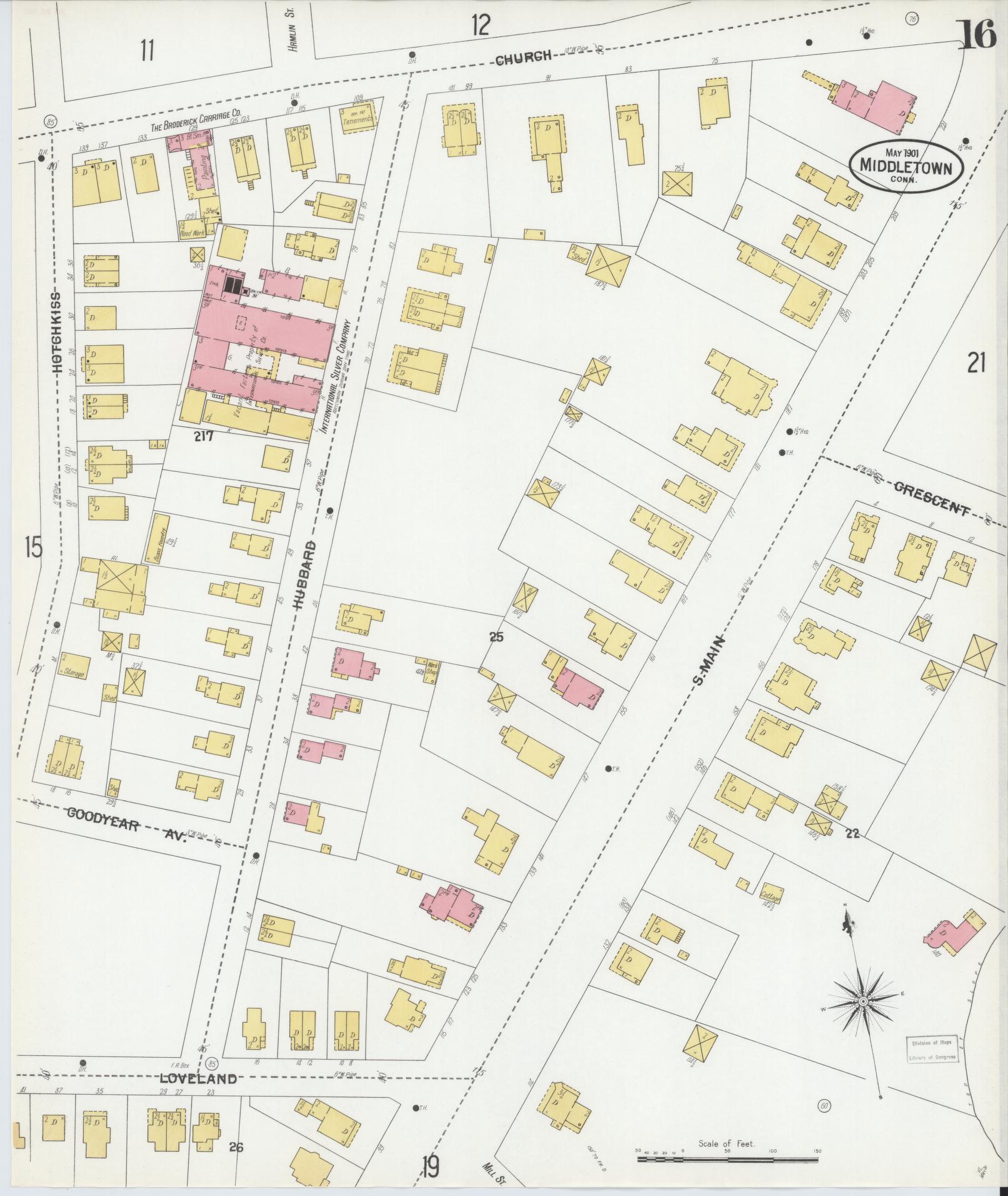 Sanborn Fire Insurance Map from Middletown, Middlesex County, Connecticut (1901), Sheet #0016 - Historic Sanborn Fire Insurance Map Print, vintage old map wall art, antique decor, genealogy gift, Connecticut Connecticut map