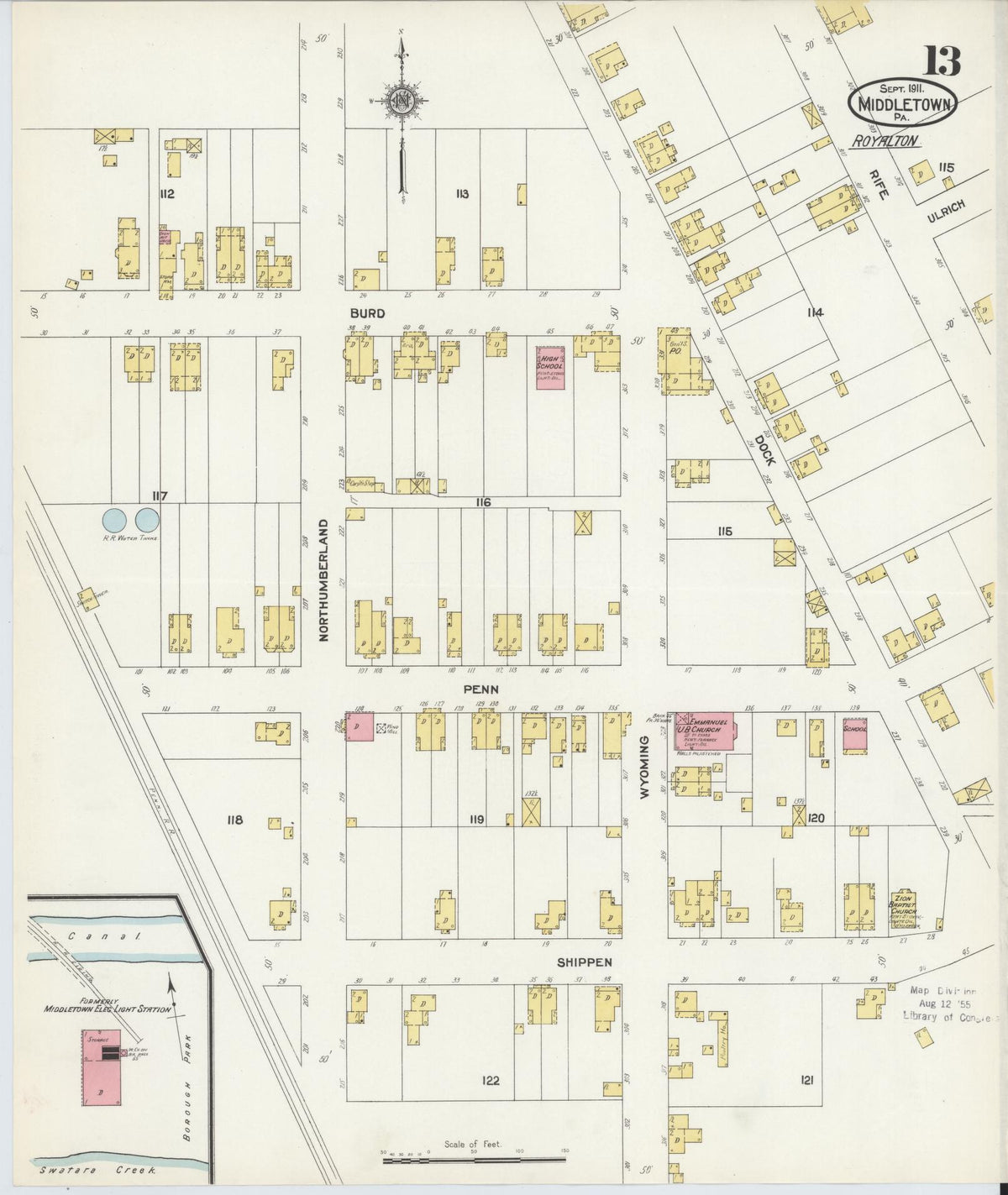 Sanborn Fire Insurance Map from Middletown, Dauphin County, Pennsylvania (1911), Sheet #0013 - Historic Sanborn Fire Insurance Map Print, vintage old map wall art, antique decor, genealogy gift, Pennsylvania Pennsylvania map