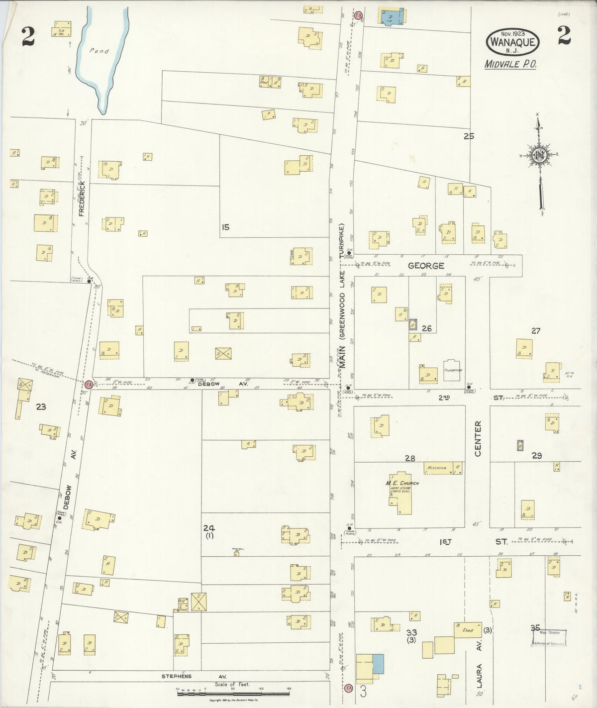 Sanborn Fire Insurance Map from Wanaque, Passaic County, New Jersey (1923), Sheet #0002 - Historic Sanborn Fire Insurance Map Print, vintage old map wall art, antique decor, genealogy gift, New Jersey New Jersey map