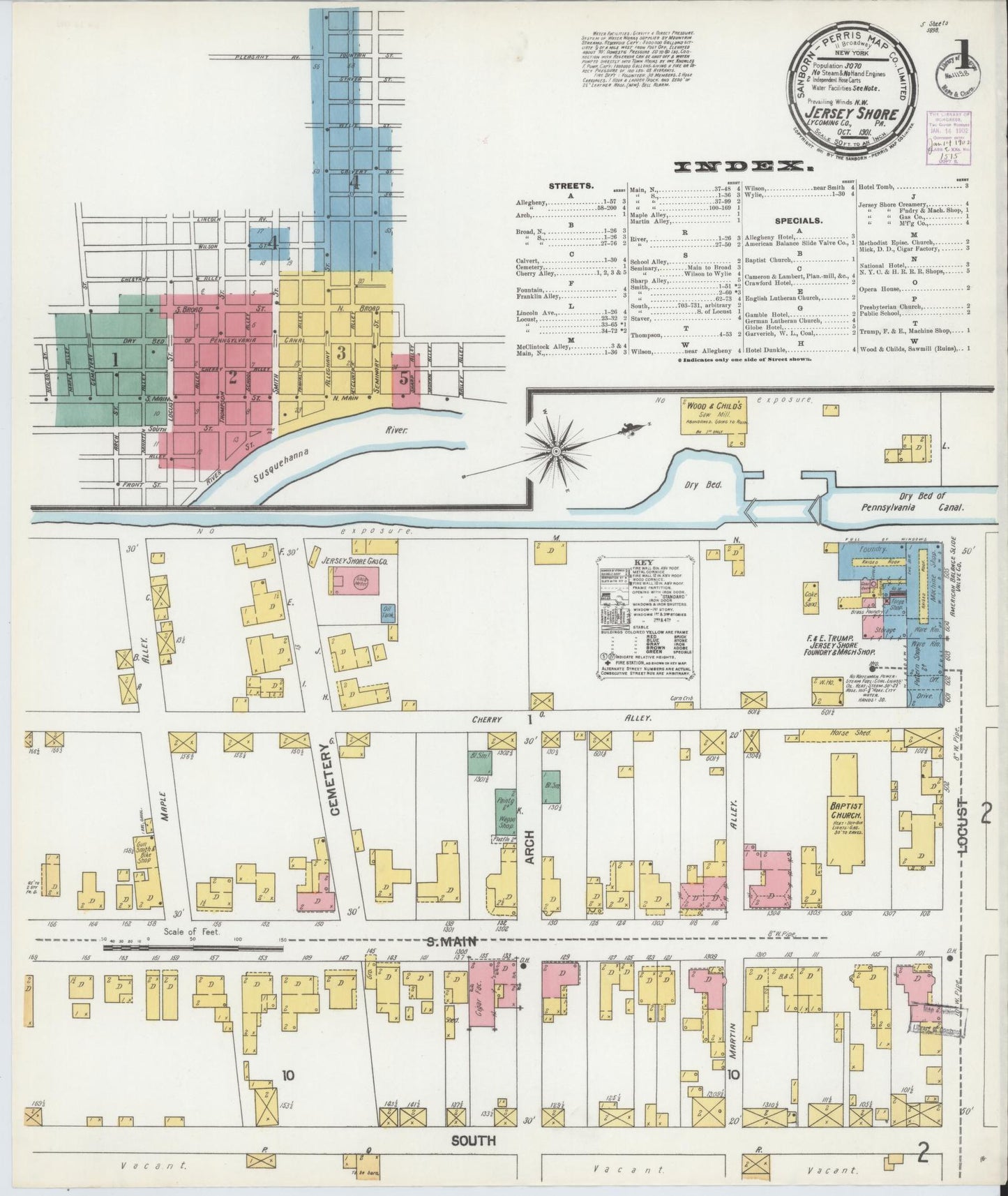 Sanborn Fire Insurance Map from Jersey Shore, Lycoming County, Pennsylvania (1901), Sheet #0001 - Complete Map Set gallery image, historic Sanborn map, vintage wall art, Pennsylvania Pennsylvania