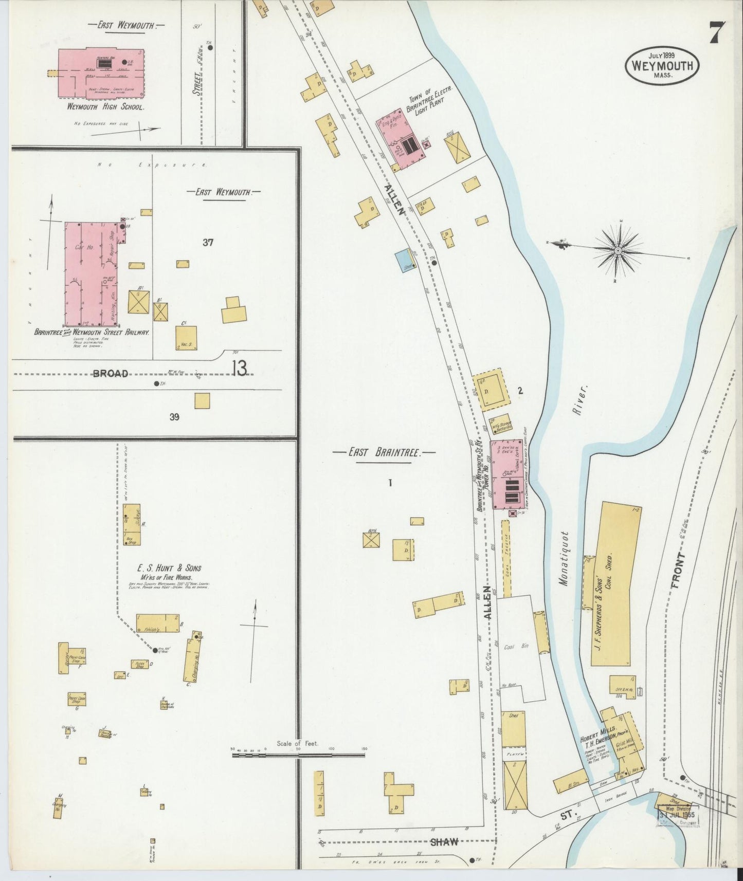 Sanborn Fire Insurance Map from Weymouth, Norfolk County, Massachusetts (1899), Sheet #0007 - Complete Map Set gallery image, historic Sanborn map, vintage wall art, Massachusetts Massachusetts