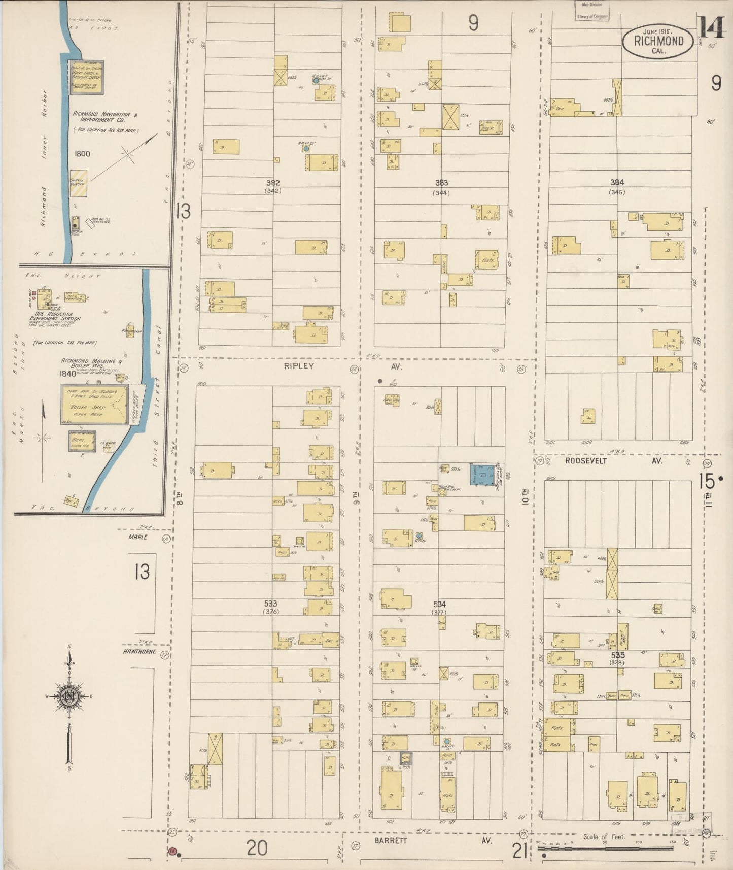 Sanborn Fire Insurance Map from Richmond, Contra Costa County, California (1916), Sheet #0014 - Complete Map Set gallery image, historic Sanborn map, vintage wall art, California California