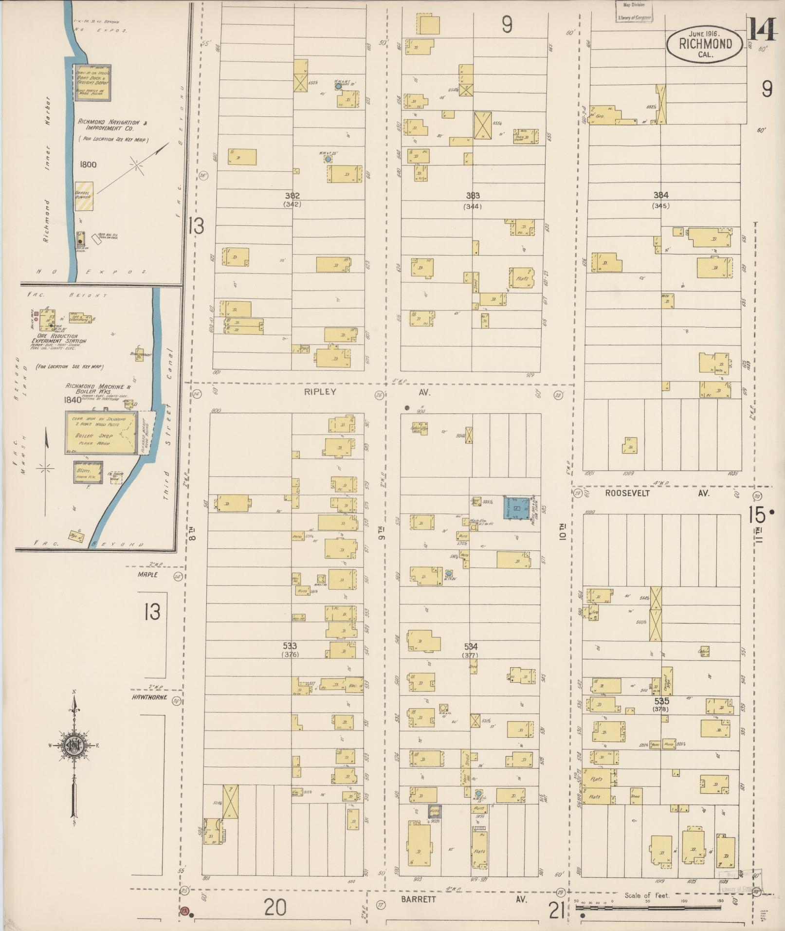 Sanborn Fire Insurance Map from Richmond, Contra Costa County, California (1916), Sheet #0014 - Complete Map Set gallery image, historic Sanborn map, vintage wall art, California California