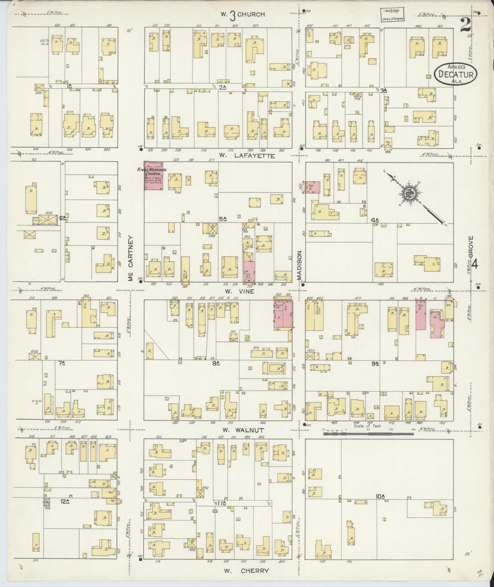 Sanborn Fire Insurance Map from Decatur, Morgan County, Alabama (1913), Sheet #0002 - Complete Map Set gallery image, historic Sanborn map, vintage wall art, Alabama Alabama