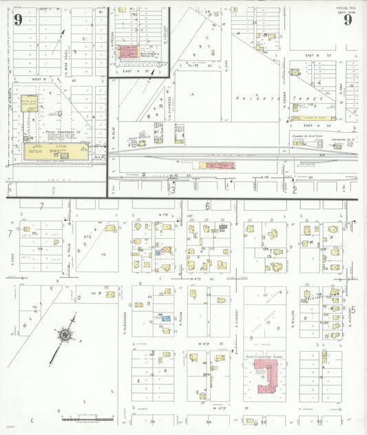 Sanborn Fire Insurance Map from Pecos, Reeves County, Texas (1939), Sheet #0009 - Historic Sanborn Fire Insurance Map Print, vintage old map wall art, antique decor, genealogy gift, Texas Texas map