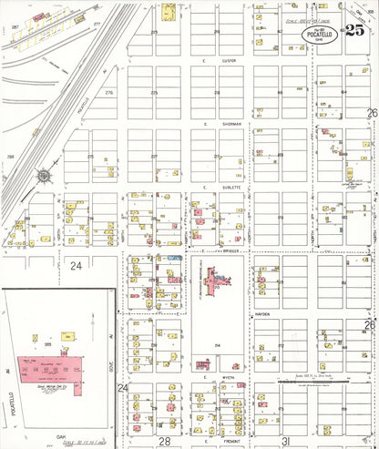 Sanborn Fire Insurance Map from Pocatello, Bannock County, Idaho (1921), Sheet #0025 - Complete Map Set gallery image, historic Sanborn map, vintage wall art, Idaho Idaho