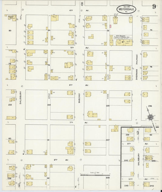 Sanborn Fire Insurance Map from Meyersdale, Somerset County, Pennsylvania (1910), Sheet #0009 - Historic Sanborn Fire Insurance Map Print, vintage old map wall art, antique decor, genealogy gift, Pennsylvania Pennsylvania map