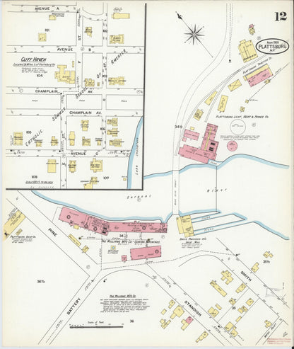 Sanborn Fire Insurance Map from Plattsburg, Clinton County, New York (1909), Sheet #0011 - Complete Map Set gallery image, historic Sanborn map, vintage wall art, New York New York