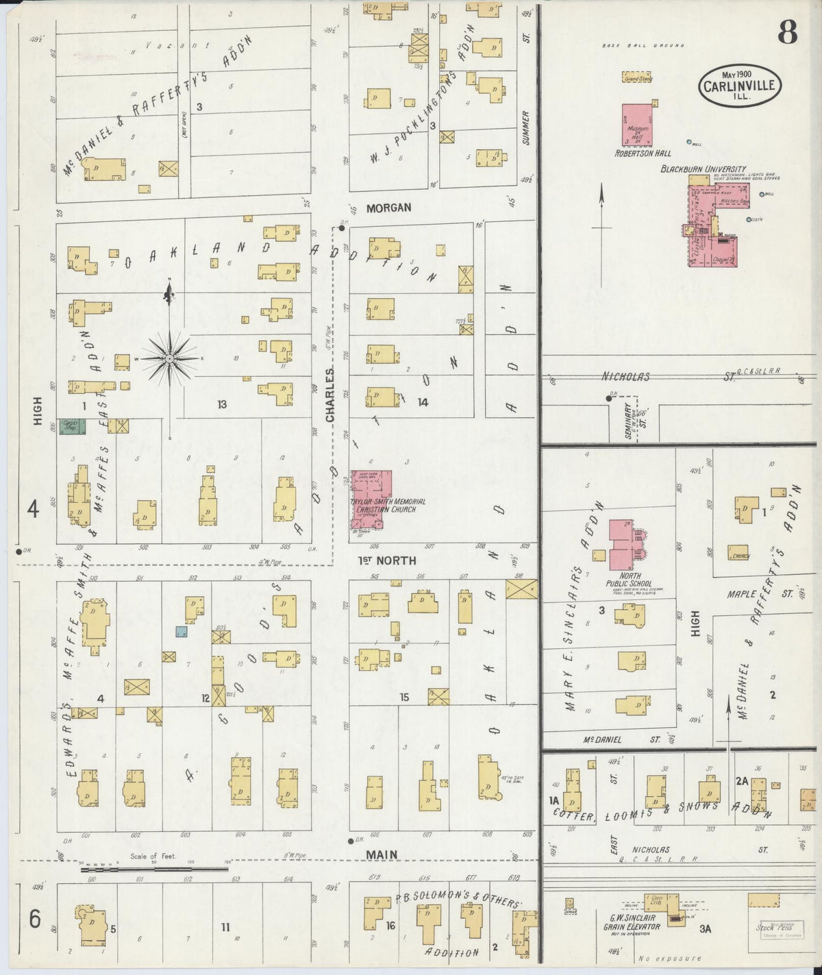 Sanborn Fire Insurance Map from Carlinville, Macoupin County, Illinois (1900), Sheet #0008 - Complete Map Set gallery image, historic Sanborn map, vintage wall art, Illinois Illinois