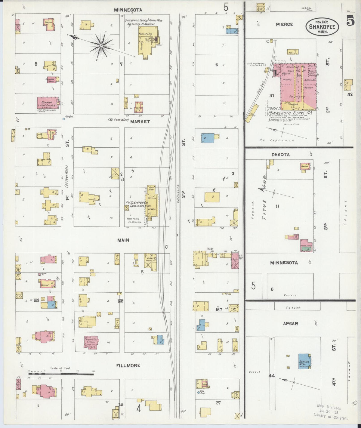 Sanborn Fire Insurance Map from Shakopee, Scott County, Minnesota (1902), Sheet #0005 - Historic Sanborn Fire Insurance Map Print, vintage old map wall art, antique decor, genealogy gift, Minnesota Minnesota map