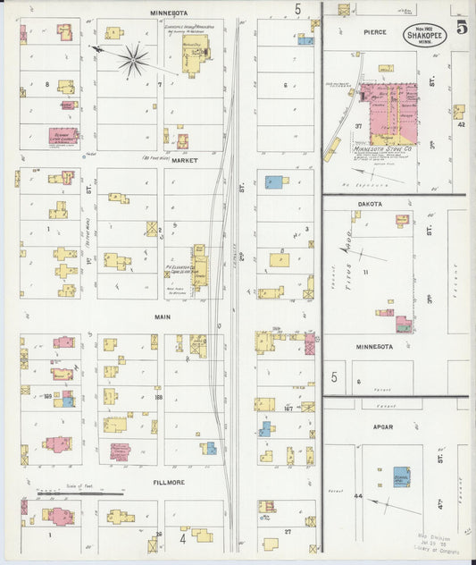 Sanborn Fire Insurance Map from Shakopee, Scott County, Minnesota (1902), Sheet #0005 - Historic Sanborn Fire Insurance Map Print, vintage old map wall art, antique decor, genealogy gift, Minnesota Minnesota map