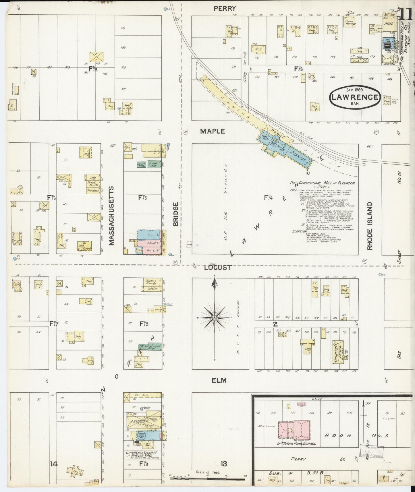 Sanborn Fire Insurance Map from Lawrence, Douglas County, Kansas (1889), Sheet #0011 - Complete Map Set gallery image, historic Sanborn map, vintage wall art, Kansas Kansas