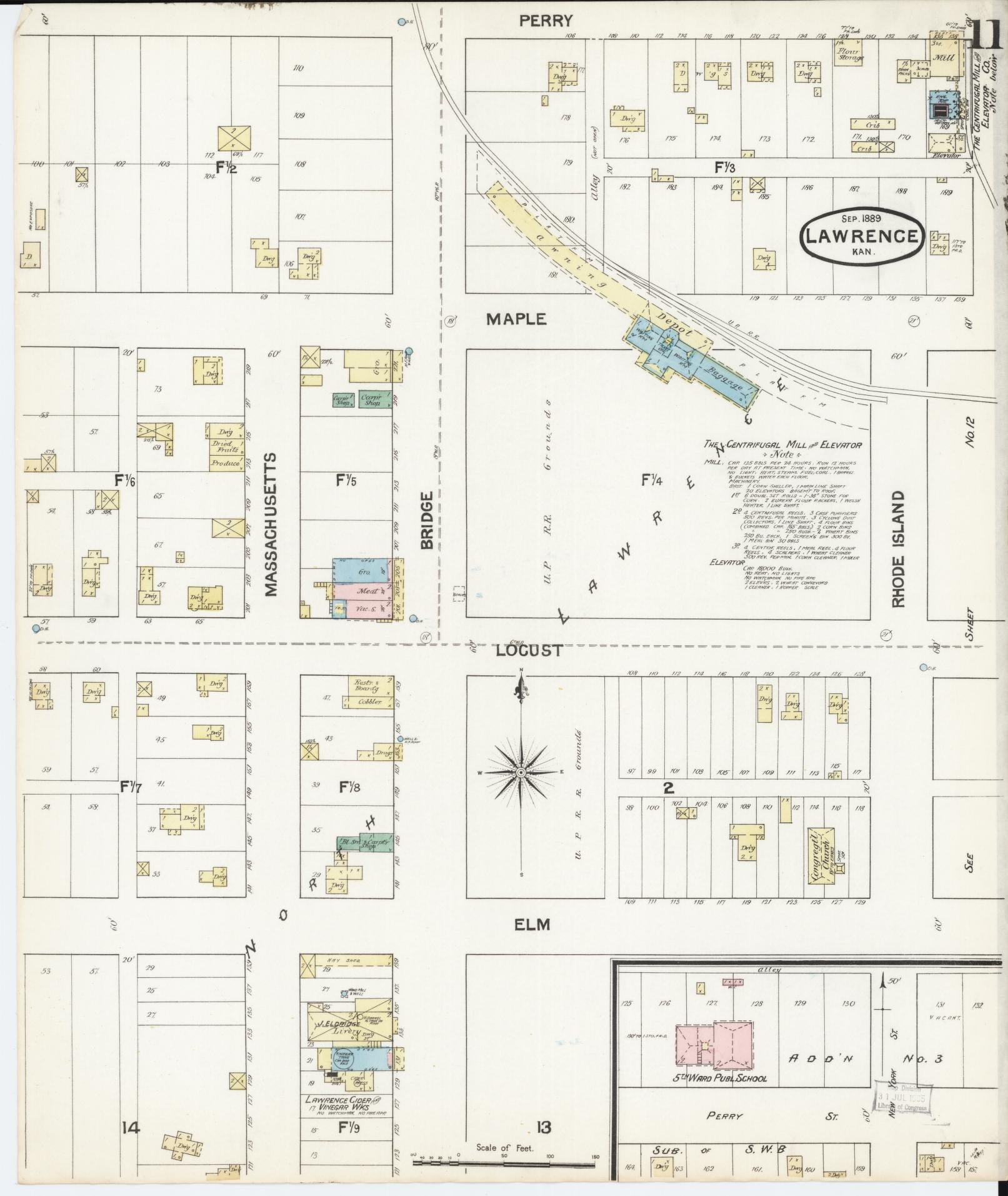 Sanborn Fire Insurance Map from Lawrence, Douglas County, Kansas (1889), Sheet #0011 - Complete Map Set gallery image, historic Sanborn map, vintage wall art, Kansas Kansas