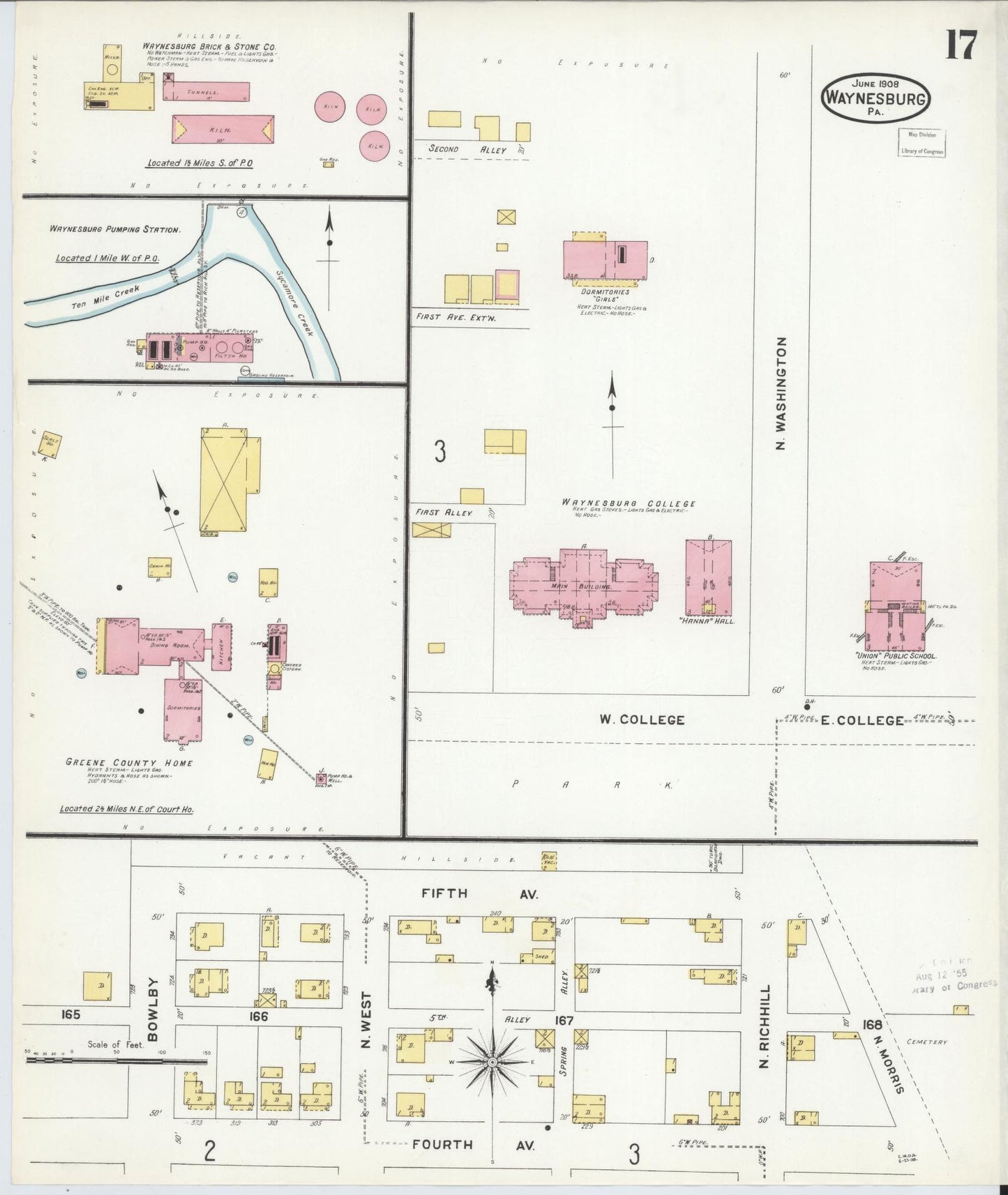 Sanborn Fire Insurance Map from Waynesburg, Greene County, Pennsylvania (1908), Sheet #0017 - Complete Map Set gallery image, historic Sanborn map, vintage wall art, Pennsylvania Pennsylvania