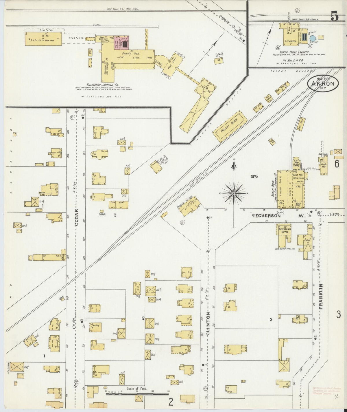Sanborn Fire Insurance Map from Akron, Erie County, New York (1905), Sheet #0005 - Complete Map Set gallery image, historic Sanborn map, vintage wall art, New York New York