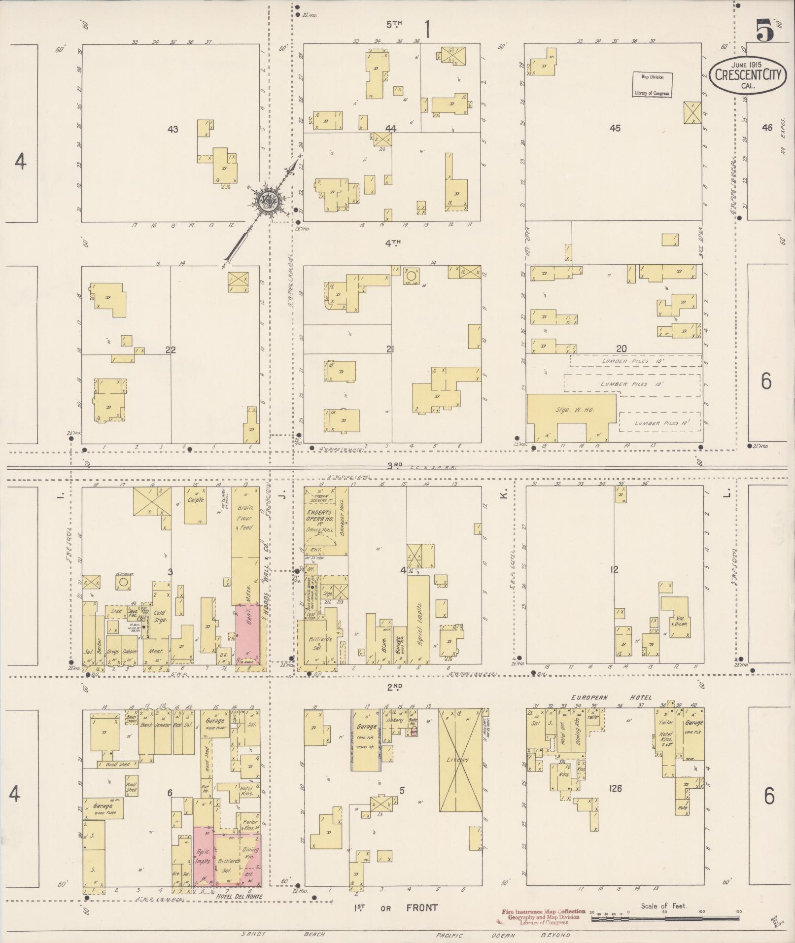Sanborn Fire Insurance Map from Crescent City, Del Norte County, California (1915), Sheet #0005 - Complete Map Set gallery image, historic Sanborn map, vintage wall art, California California