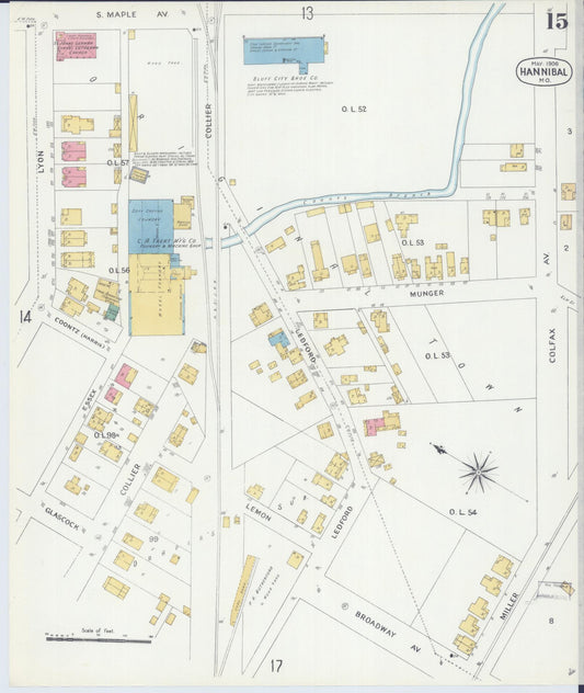 Sanborn Fire Insurance Map from Hannibal, Marion County, Missouri (1906), Sheet #0015 - Historic Sanborn Fire Insurance Map Print, vintage old map wall art, antique decor, genealogy gift, Missouri Missouri map