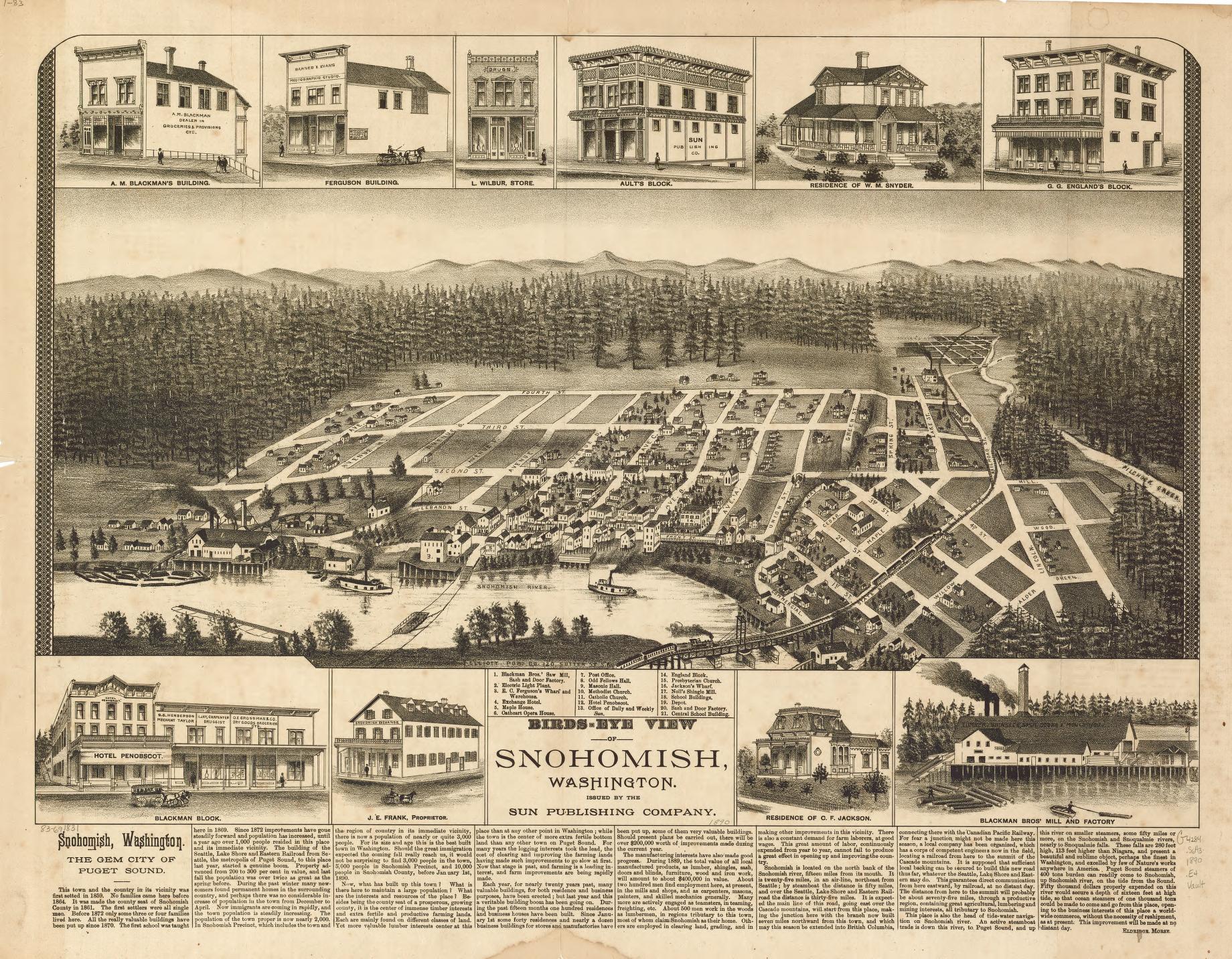 Birds-eye view of Snohomish, Washington. (1890) – Historic Bird’s-Eye View Panorama Print
