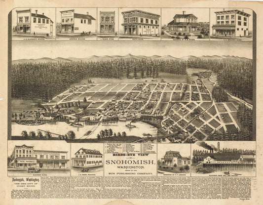Birds-eye view of Snohomish, Washington. (1890) – Historic Bird’s-Eye View Panorama Print