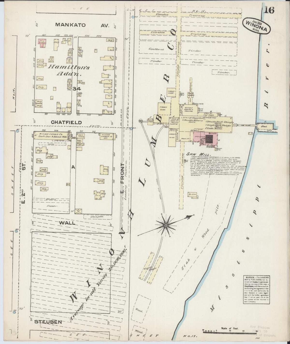 Sanborn Fire Insurance Map from Winona, Winona County, Minnesota (1884), Sheet #0016 - Historic Sanborn Fire Insurance Map Print, vintage old map wall art, antique decor, genealogy gift, Minnesota Minnesota map