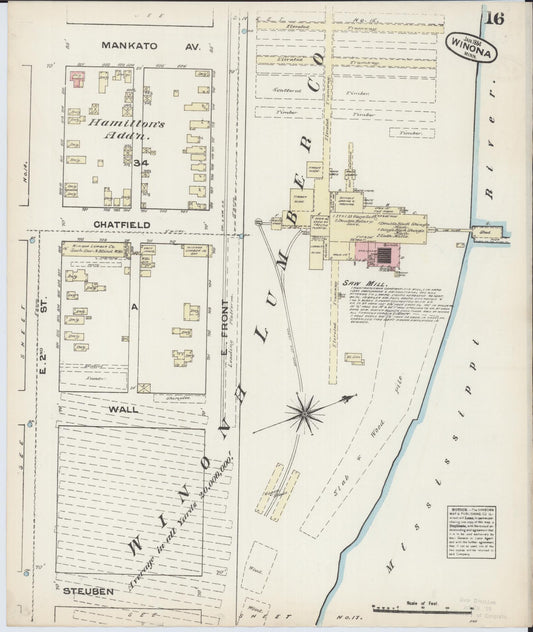 Sanborn Fire Insurance Map from Winona, Winona County, Minnesota (1884), Sheet #0016 - Historic Sanborn Fire Insurance Map Print, vintage old map wall art, antique decor, genealogy gift, Minnesota Minnesota map