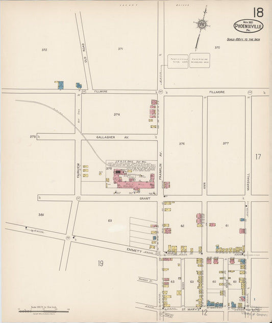Sanborn Fire Insurance Map from Phoenixville, Chester County, Pennsylvania (1921), Sheet #0018 - Historic Sanborn Fire Insurance Map Print, vintage old map wall art, antique decor, genealogy gift, Pennsylvania Pennsylvania map