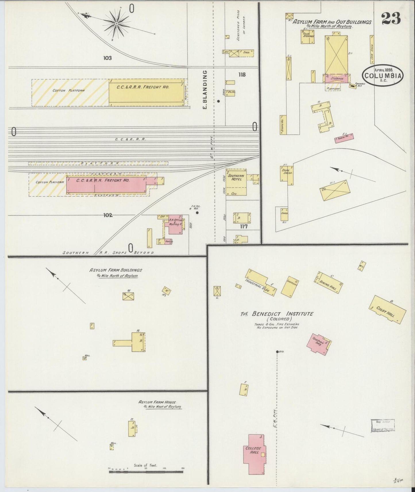 Sanborn Fire Insurance Map from Columbia, Richland County, South Carolina (1898), Sheet #0023 - Complete Map Set gallery image, historic Sanborn map, vintage wall art, South Carolina South Carolina