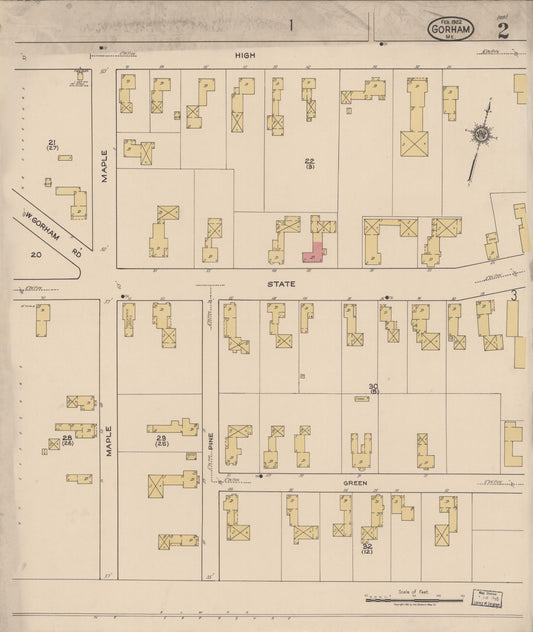 Sanborn Fire Insurance Map from Gorham, Cumberland County, Maine (1922), Sheet #0002 - Historic Sanborn Fire Insurance Map Print, vintage old map wall art, antique decor, genealogy gift, Maine Maine map