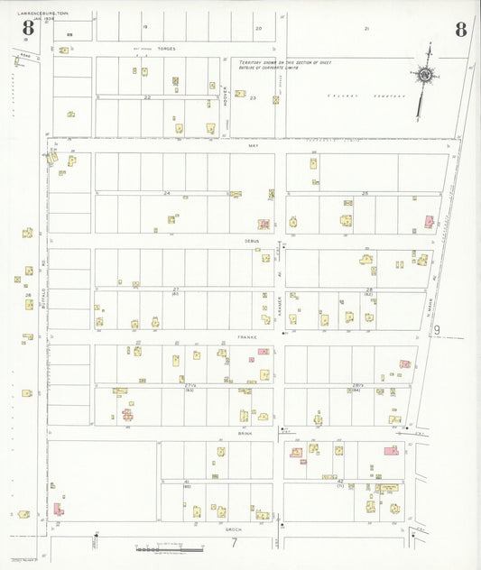 Sanborn Fire Insurance Map from Lawrenceburg, Lawrence County, Tennessee (1939), Sheet #0008 - Historic Sanborn Fire Insurance Map Print, vintage old map wall art, antique decor, genealogy gift, Tennessee Tennessee map