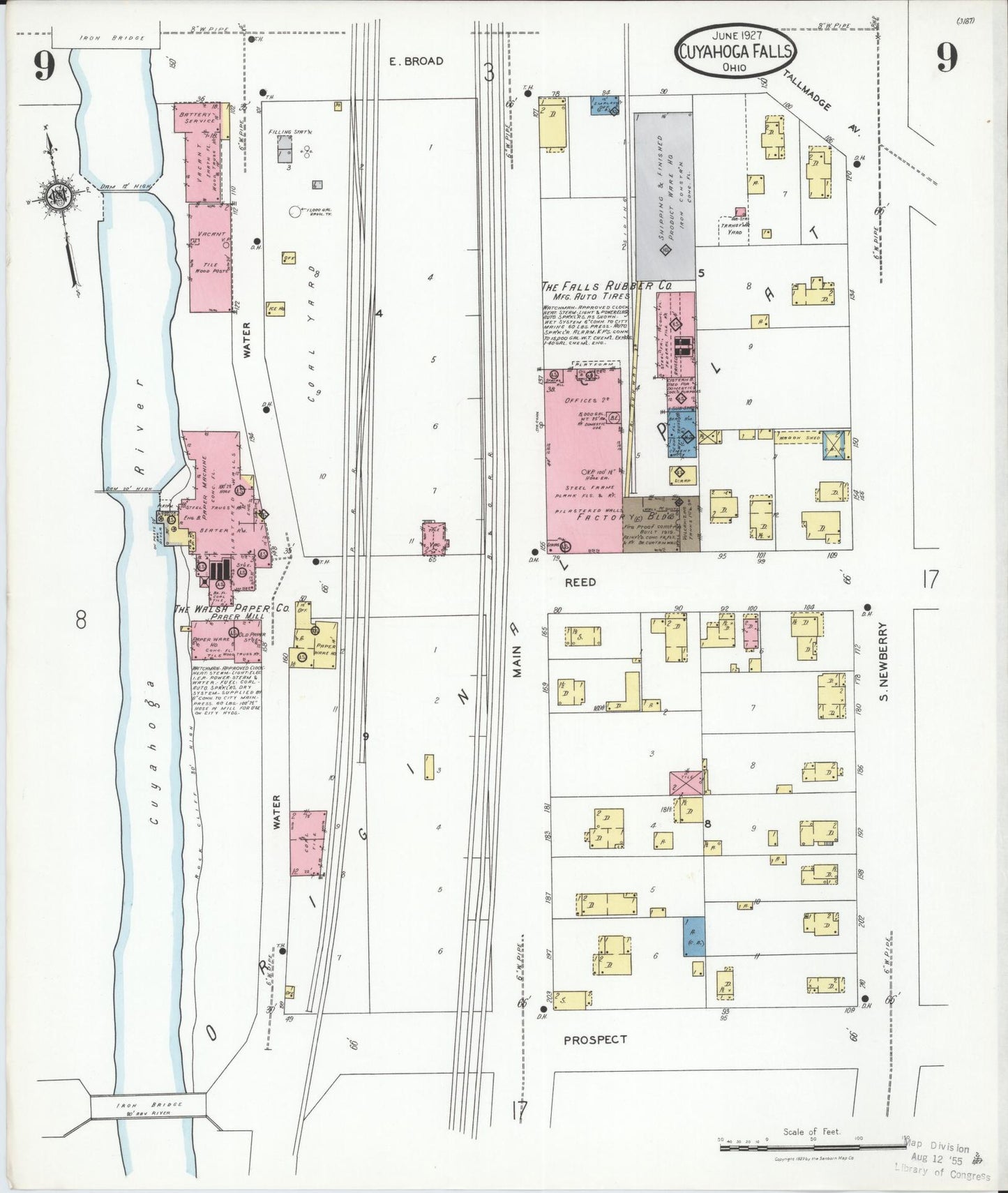 Sanborn Fire Insurance Map from Cuyahoga Falls, Summit County, Ohio (1927), Sheet #0009 - Historic Sanborn Fire Insurance Map Print, vintage old map wall art, antique decor, genealogy gift, Ohio Ohio map
