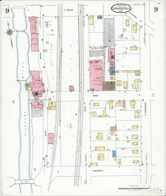 Sanborn Fire Insurance Map from Cuyahoga Falls, Summit County, Ohio (1927), Sheet #0009 - Historic Sanborn Fire Insurance Map Print, vintage old map wall art, antique decor, genealogy gift, Ohio Ohio map