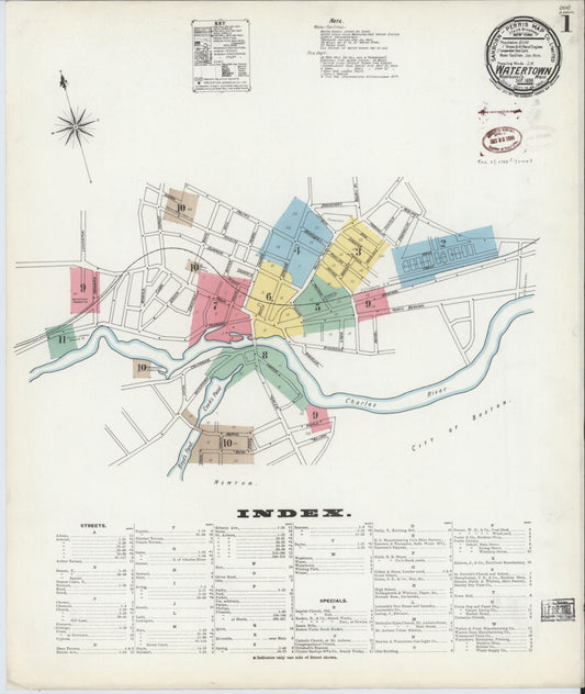 Sanborn Fire Insurance Map from Watertown, Middlesex County, Massachusetts (1899), Sheet #0001 - Historic Sanborn Fire Insurance Map Print, vintage old map wall art, antique decor, genealogy gift, Massachusetts Massachusetts map