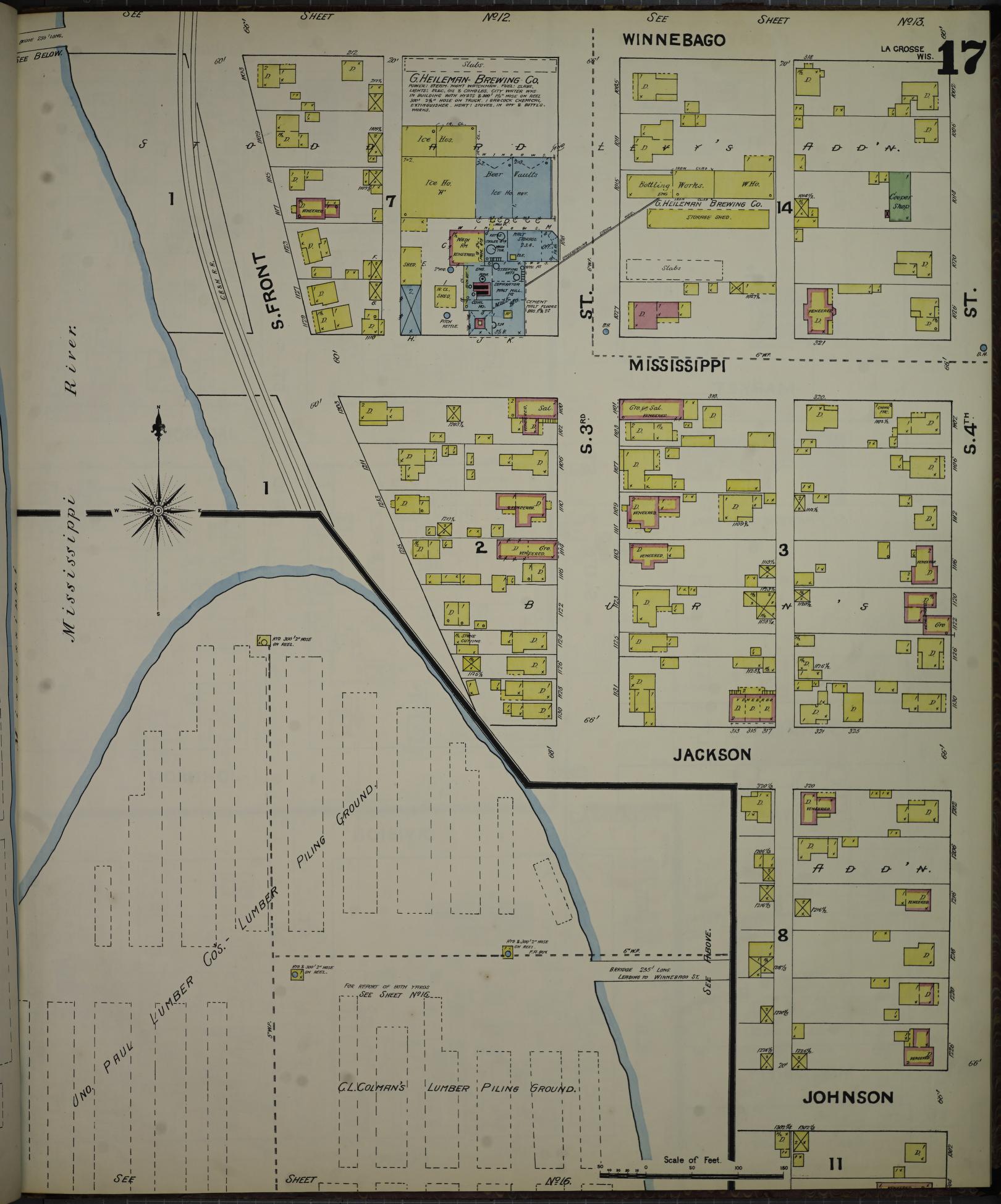 Sanborn Fire Insurance Map from La Crosse, La Crosse County, Wisconsin (1891), Sheet #0017 - Historic Sanborn Fire Insurance Map Print, vintage old map wall art, antique decor, genealogy gift, Wisconsin Wisconsin map