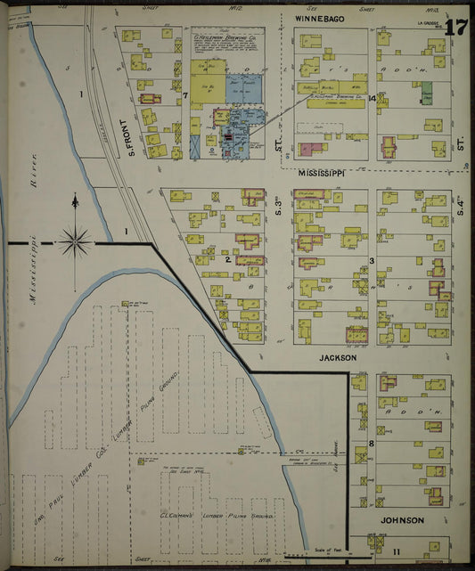 Sanborn Fire Insurance Map from La Crosse, La Crosse County, Wisconsin (1891), Sheet #0017 - Historic Sanborn Fire Insurance Map Print, vintage old map wall art, antique decor, genealogy gift, Wisconsin Wisconsin map