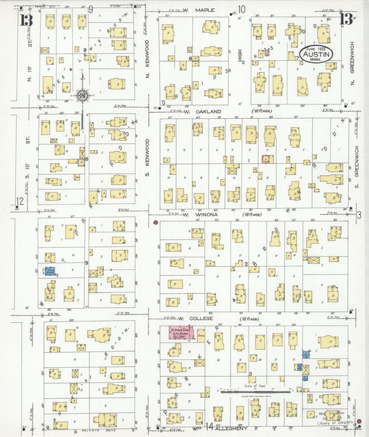 Sanborn Fire Insurance Map from Austin, Mower County, Minnesota (1926), Sheet #0013 - Historic Sanborn Fire Insurance Map Print, vintage old map wall art, antique decor, genealogy gift, Minnesota Minnesota map