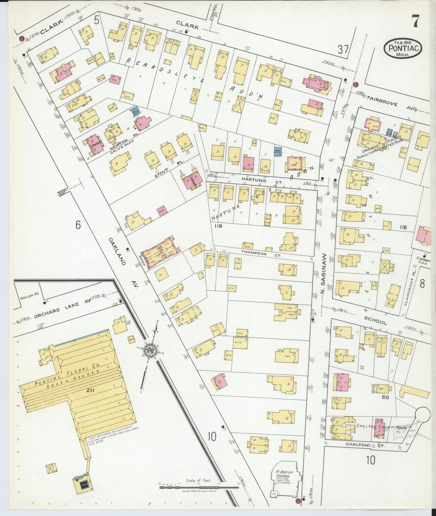 Sanborn Fire Insurance Map from Pontiac, Oakland County, Michigan (1919), Sheet #0007 - Complete Map Set gallery image, historic Sanborn map, vintage wall art, Michigan Michigan
